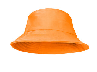 Orange bucket hat isolated on white background