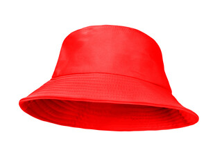 Red bucket hat isolated on white background