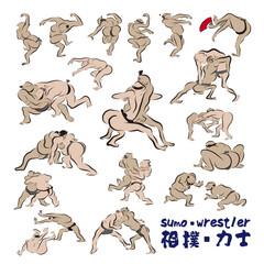 江戸時代に描かれた可愛い相撲のイラスト　 A cute sumo illustration drawn in the Edo period.  © hataya