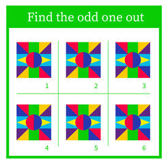 Find the odd one out. Logic puzzle for children. Printable worksheet. Vector illustration.