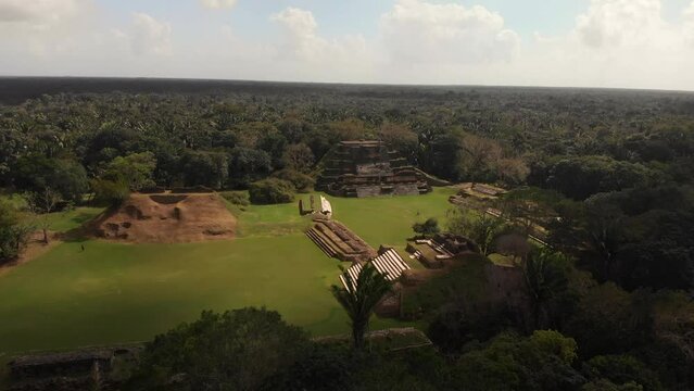 Altun Ha, Mayan Temple in Belize Drone Video Shot, Aerial Footage