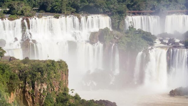 View of Iguazu Falls and part of San Martin Island Wide shot Time lapse