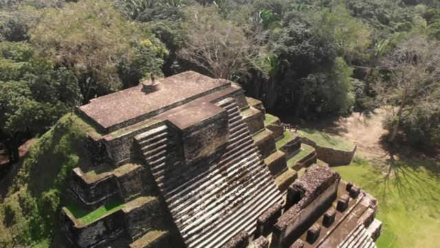 Altun Ha, Mayan Temple in Belize Drone Video Shot, Aerial Footage