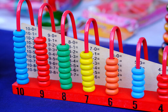 Traditional handmade Colorful toys made from wood, wooden toys, family, selective focus.