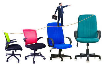 Promotion concept with businessman and chairs