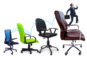 Promotion concept with businessman and chairs