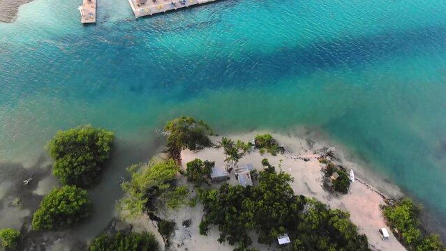 Tropical Island Drone Footage. Caye Caulker in Belize. Aerial Drone of Paradisiac Island.
