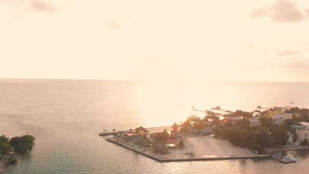 Tropical Island Drone Footage. Caye Caulker in Belize. Aerial Drone of Paradisiac Island.