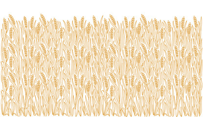 Bakery wrapping paper. Cereal background. Grains and ears of wheat, rye or barley. Vector line. Editable outline stroke.