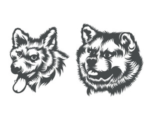 Akita Dog Face illustration, Black and White Dog Face Silhouette 