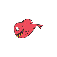 cute red fish with yellow teeth
