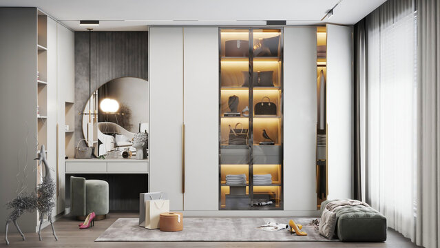 3d rendering modern luxury dressing room interior