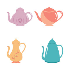 Set of teapots isolated on a white background.