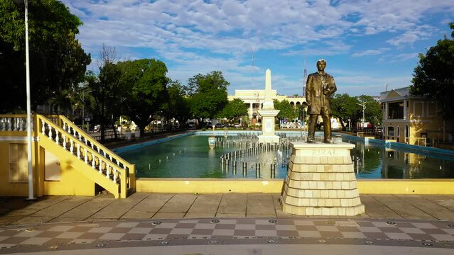Vigan City, Philippines. Unesco Vigan Dancing Fountain in the evening, Ilocos Sur, Philippines