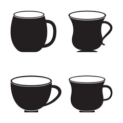 Set of cups silhouette in vector. Set of mugs isolated.