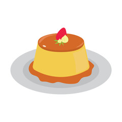 Pudding on a plate in vector. Isolated on a white background.