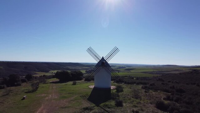 ancient old medieval windmill moving away scene traditional don quijote windmill
