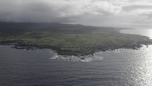 Aerial view of seas, coast, mountain Rishiri Island, Hokkaido Japan