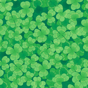Vector seamless pattern with clover three and four leaves