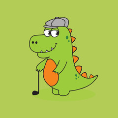 Cute golf dino cartoon character vector illustration cute dinosaur 