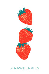 Cartoon bright strawberries isolated on white. Vector illustration of fresh farm organic berries