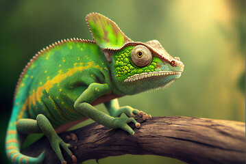 Chameleon lizard on a branch, generative ai