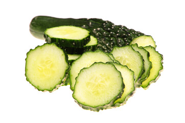 Green cucumber slice on the white background