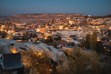 Goreme city at night in Cappadocia, Central Anatolia