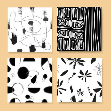 Minimalist trendy astract print set.Black and white modern vector template seamless backround for design.

