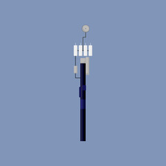 Telecom tower illustration. Wireless communication transmitter, cellular antenna, data transmission on blue background. Telecommunication, network, internet, television, radio concept