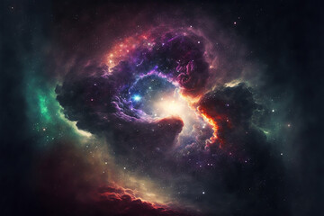 Fototapeta na wymiar Distant nebula in far away galaxy. Nebula galaxy background. Generative ai