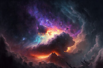 Distant nebula in far away galaxy. Nebula galaxy background. Generative ai