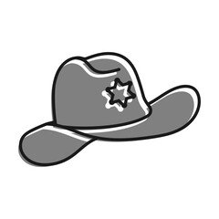 Linear filled with gray color icon, Sheriff, Cowboy Hat With Folded Brim. American Cowboy Headdress Or Wild West Shooter. Simple black and white vector Isolated On white background