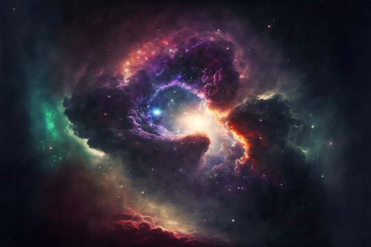 Distant nebula in far away galaxy. Nebula galaxy background. Generative ai
