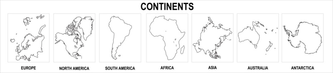 Continents outline with name vector