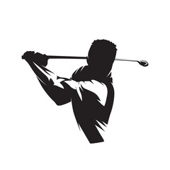 Golf player, isolated vector silhouette, ink drawing