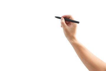 Hand writing the pen isolated on white background.