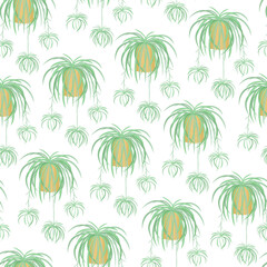 Fototapeta na wymiar Vector seamless pattern with homemade flowers and watering cans. Home gardening. Hand drawn illustration. The print is used for Wallpaper, fabric, textile