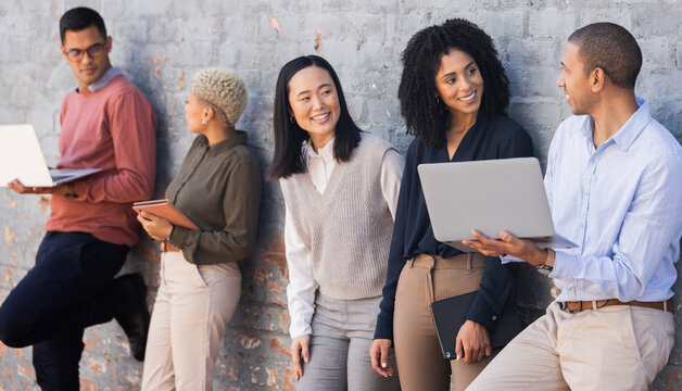 Job interview, team building or startup people for digital agency recruitment, business meeting or hiring team. Collaboration or happy employee for cyber security, tech and social media SEO work