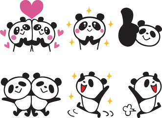 かわいいシンプルパンダセット8　(ラブラブ、グッド、仲良し、感激他)