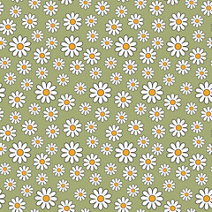 Minimalist simple 60s and 70s daisy pattern in retro style. Floral seamless background for fabric, wallpaper, wrapping paper. 