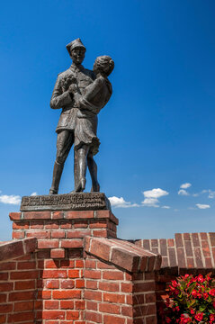 Monument To Polish Uhlan with girlfriend, Grudziadz, city in Kuyavian-Pomeranian Voivodeship, Poland.