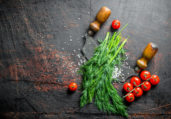 Bunch of fresh dill with tomatoes.