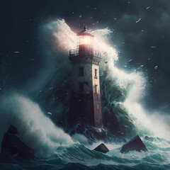 a lighthouse and a storm, generative AI 