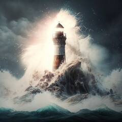 a lighthouse and a storm, generative AI  - obrazy, fototapety, plakaty