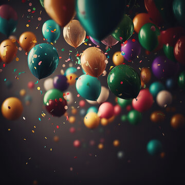 background, balloons, birthday party, confetti, generative AI 