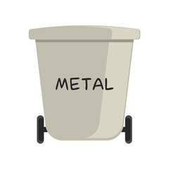 Recycle and reusable grey trash bin cartoon illustration. Grey trash bin. No plastic bags, reduce, reuse, recycle, go green slogan. Zero waste, ecology concept