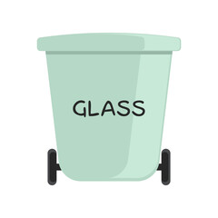 Recycle and reusable light blue trash bin cartoon illustration. Light blue trash bin. No plastic bags, reduce, reuse, recycle, go green slogan. Zero waste, ecology concept