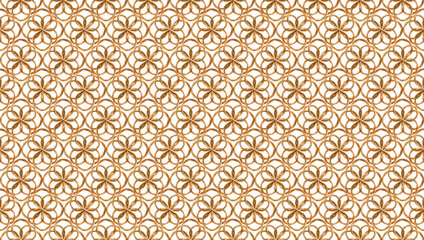 Seamless wallpaper design with 3d shiny golden ring flower illustration. Abstract luxury gold ornament on white background. Elegant motif pattern vector.