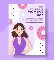 International Women Day Vertical Poster Flat Cartoon Hand Drawn Templates Illustration